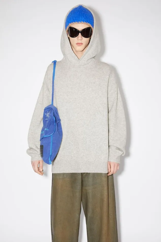Acne Studios Wool Cashmere Hoodie Light Grey Melange Men Knitwear