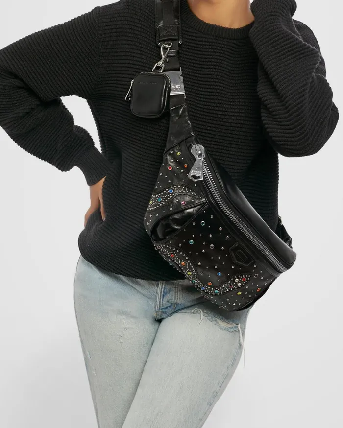 Aimee Kestenberg Crossbody Bags Women Outta Here Novelty Large Sling Black Snake Studs