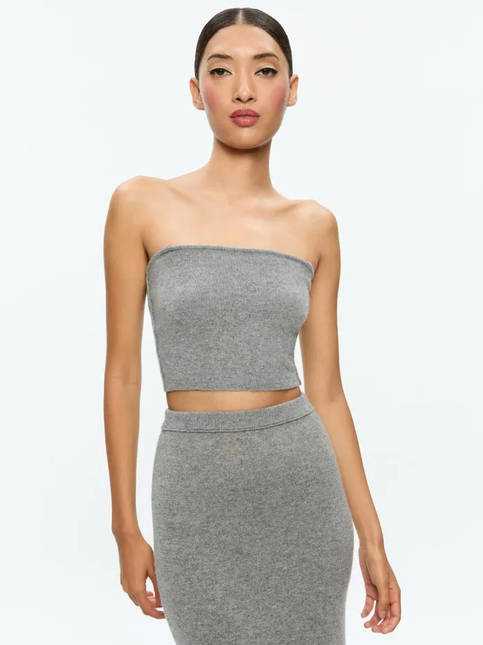 Alice Olivia ALISON KNIT TANK WITH DETACHABLE STRAPS Medium Heather Grey Women Tops