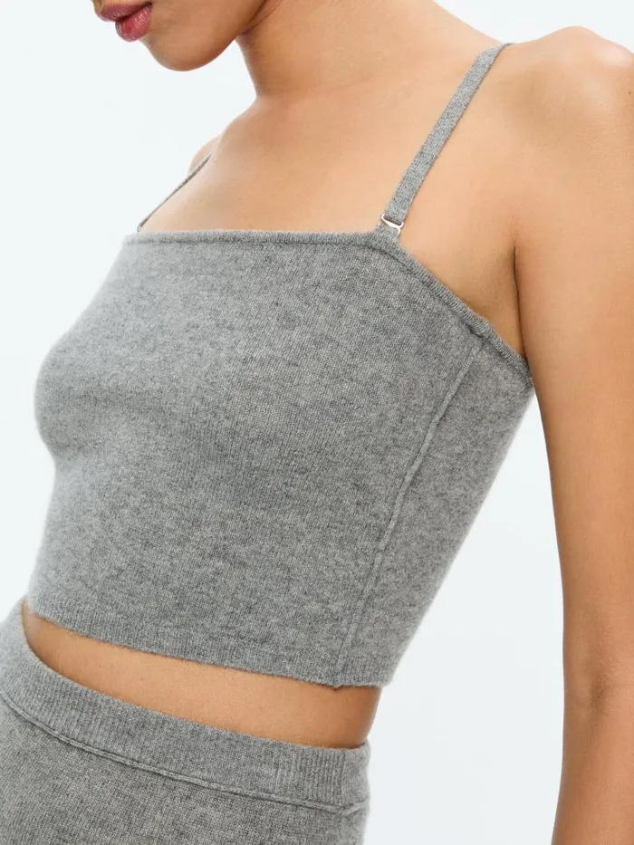 Alice Olivia ALISON KNIT TANK WITH DETACHABLE STRAPS Medium Heather Grey Women Tops