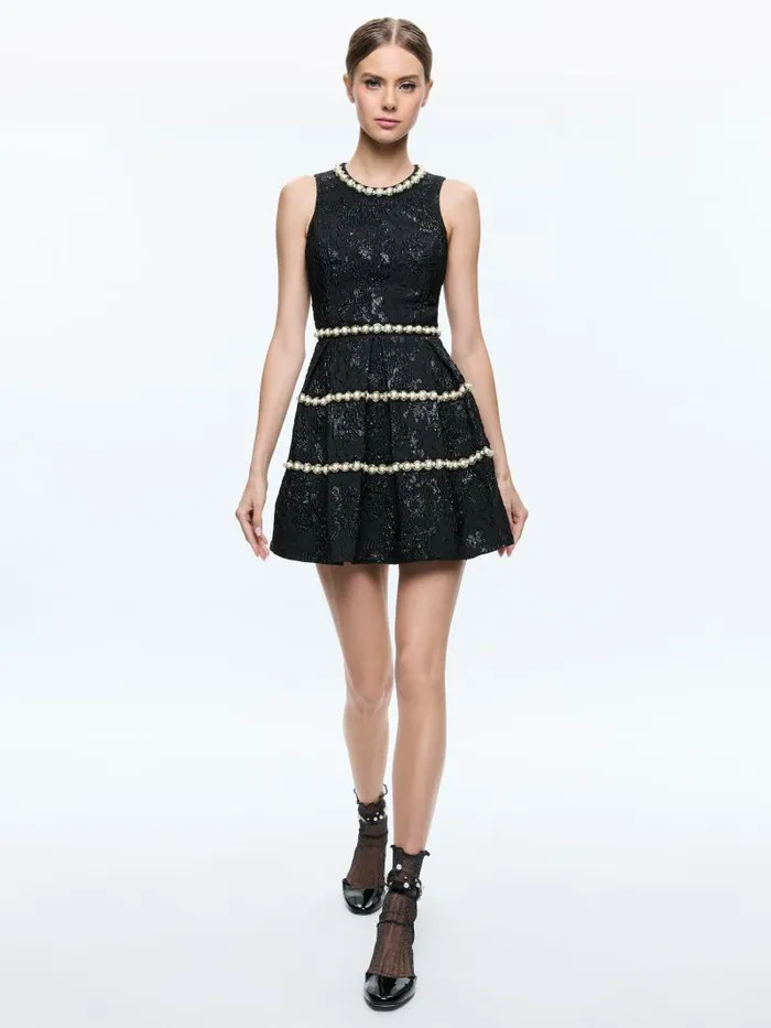 Alice Olivia ALISTAIR EMBELLISHED MINI GOWN Black Women Dresses
