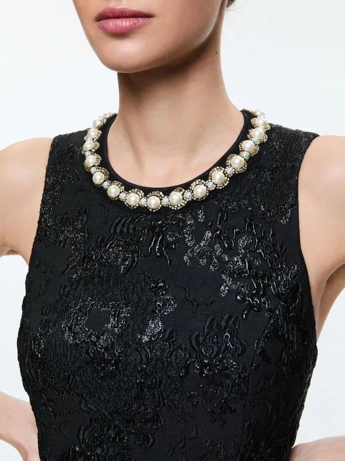 Alice Olivia ALISTAIR EMBELLISHED MINI GOWN Black Women Dresses