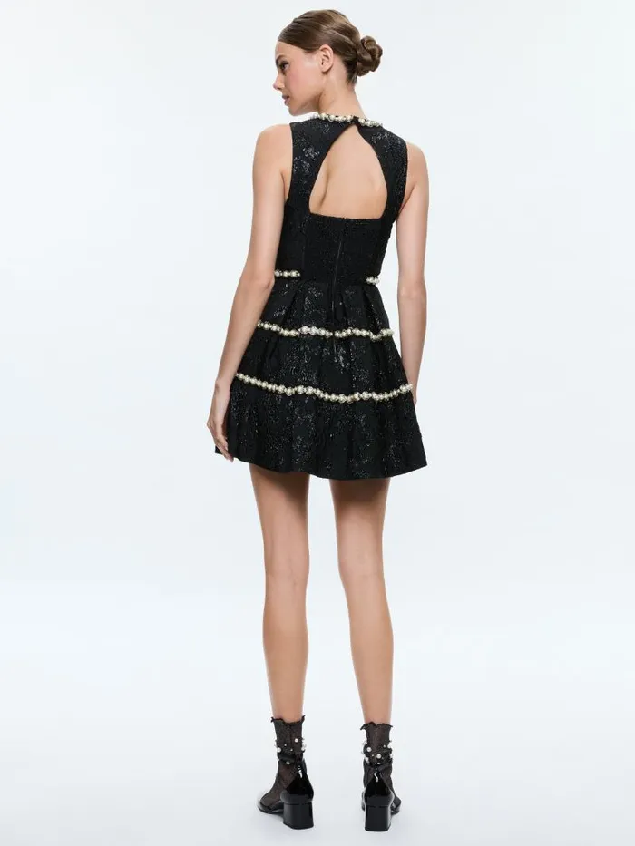 Alice Olivia ALISTAIR EMBELLISHED MINI GOWN Black Women Dresses
