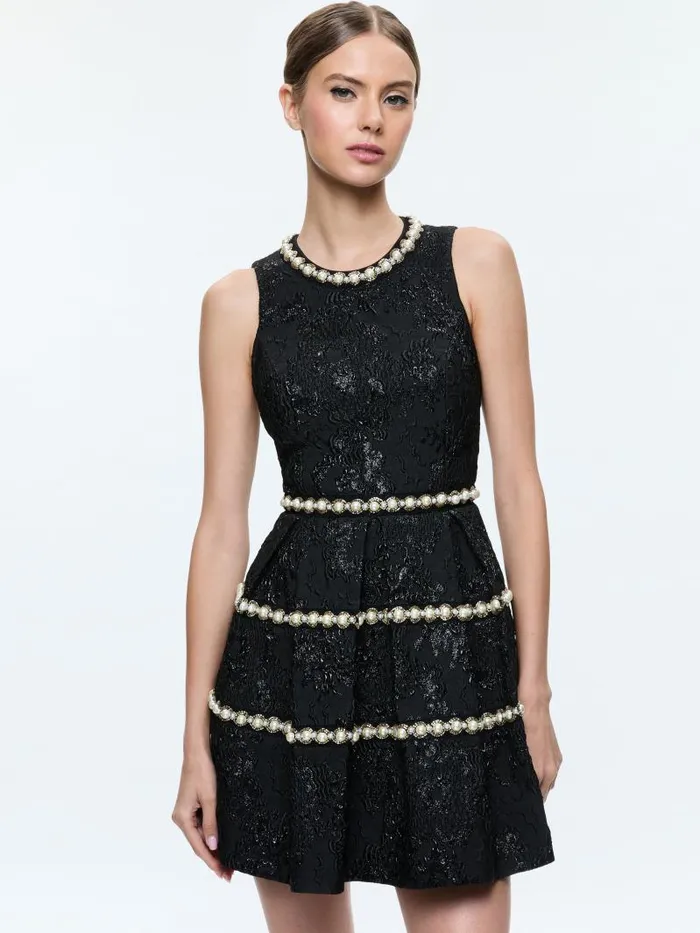 Alice Olivia ALISTAIR EMBELLISHED MINI GOWN Black Women Dresses