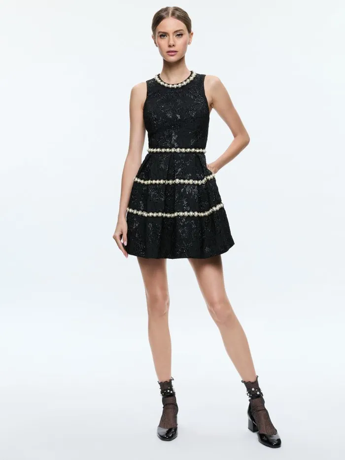 Alice Olivia ALISTAIR EMBELLISHED MINI GOWN Black Women Dresses