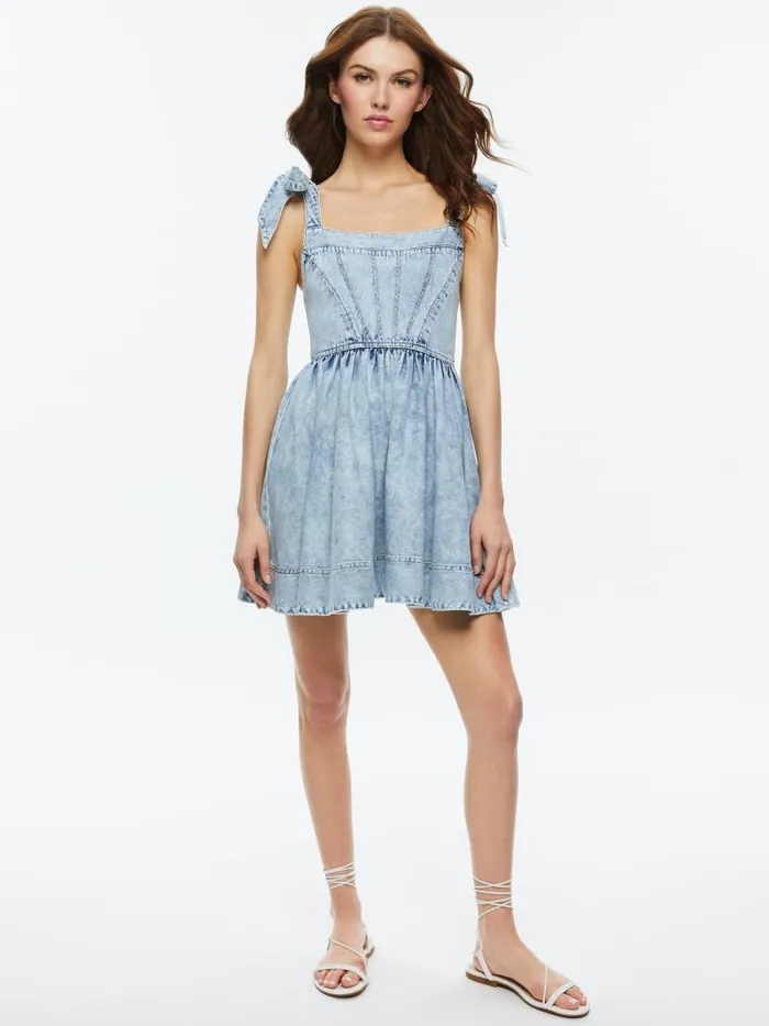 Alice Olivia AMINA CORSET DENIM DRESS Fae Ultra Light Blue Women Dresses
