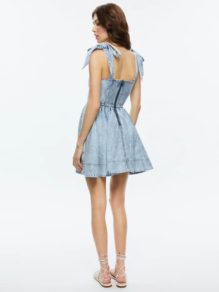 Alice Olivia AMINA CORSET DENIM DRESS Fae Ultra Light Blue Women Dresses