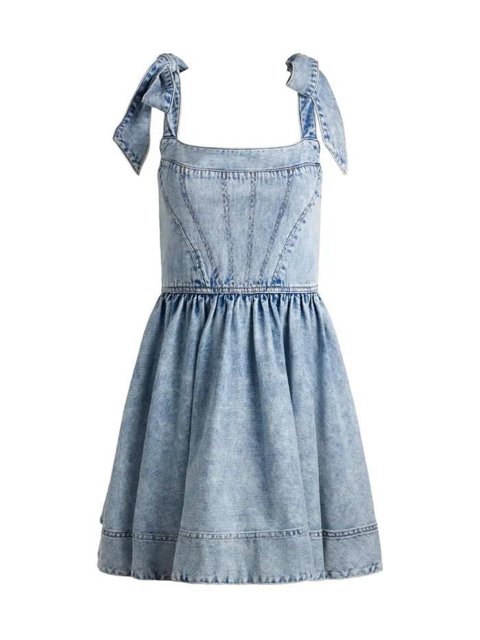Alice Olivia AMINA CORSET DENIM DRESS Fae Ultra Light Blue Women Dresses