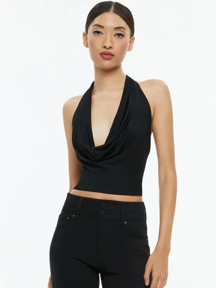 Alice Olivia AYANNA CROPPED HALTER TOP Black Women Tops