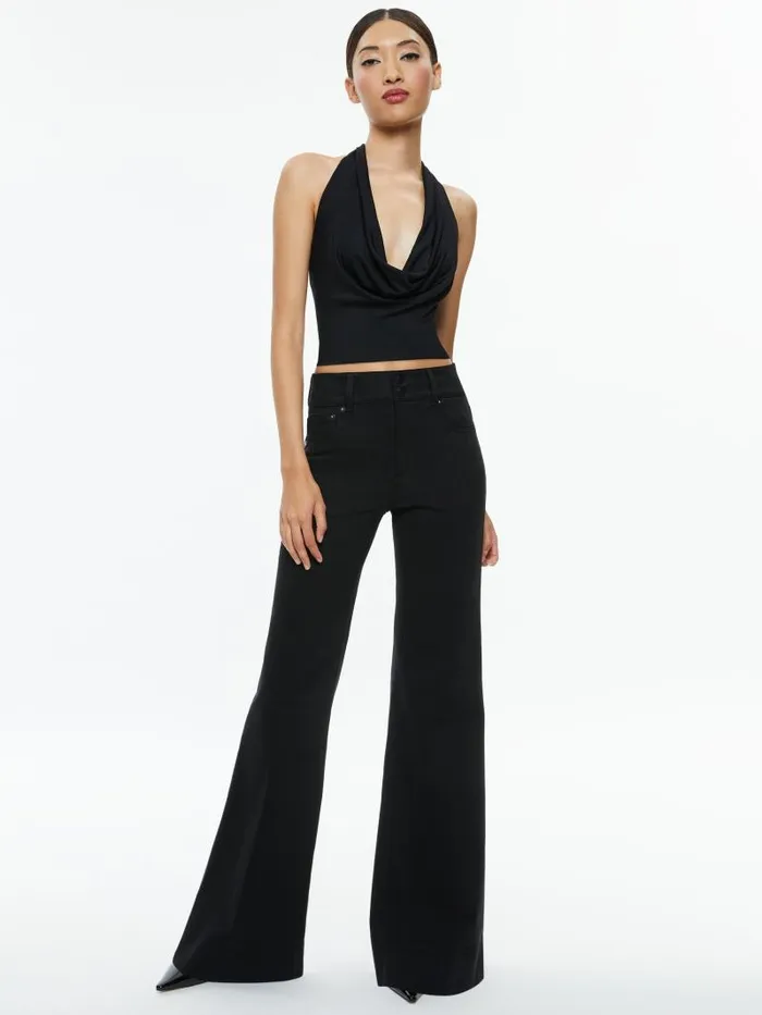 Alice Olivia AYANNA CROPPED HALTER TOP Black Women Tops