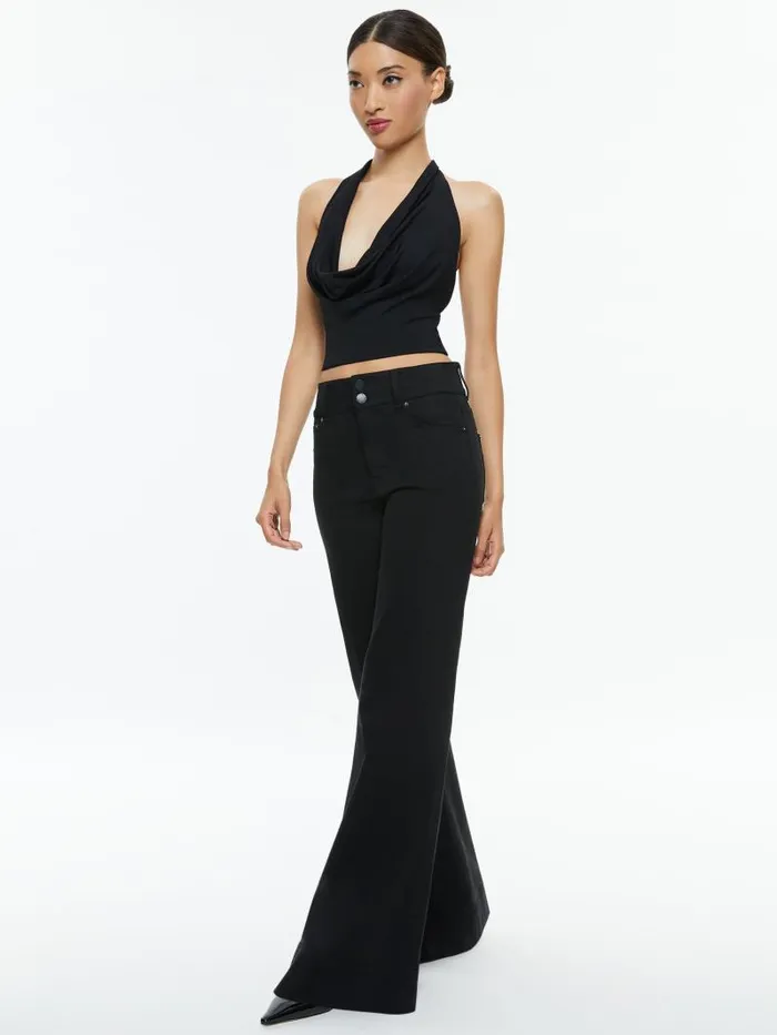 Alice Olivia AYANNA CROPPED HALTER TOP Black Women Tops