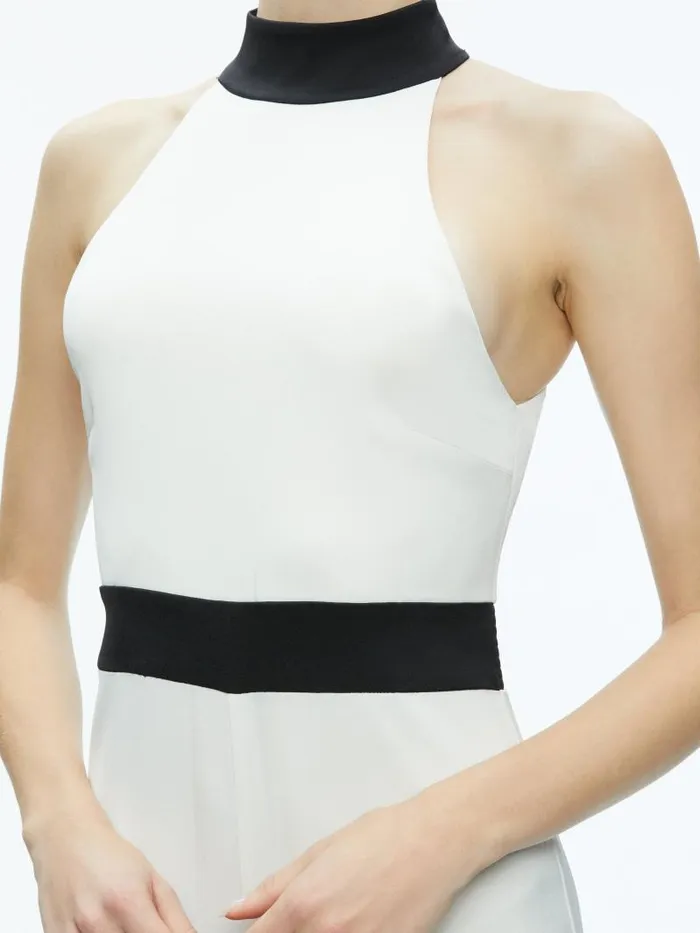 Alice Olivia CATALINE HIGH NECK WIDE LEG JUMPSUIT Off Whiteblack Women Jumpsuits Rompers
