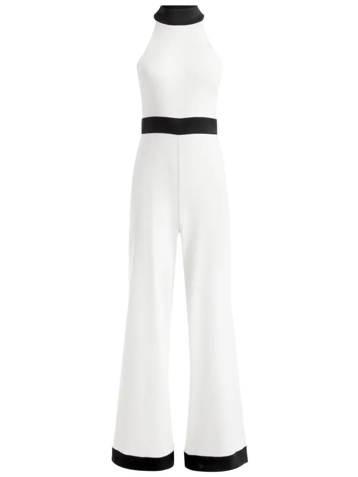 Alice Olivia CATALINE HIGH NECK WIDE LEG JUMPSUIT Off Whiteblack Women Jumpsuits Rompers