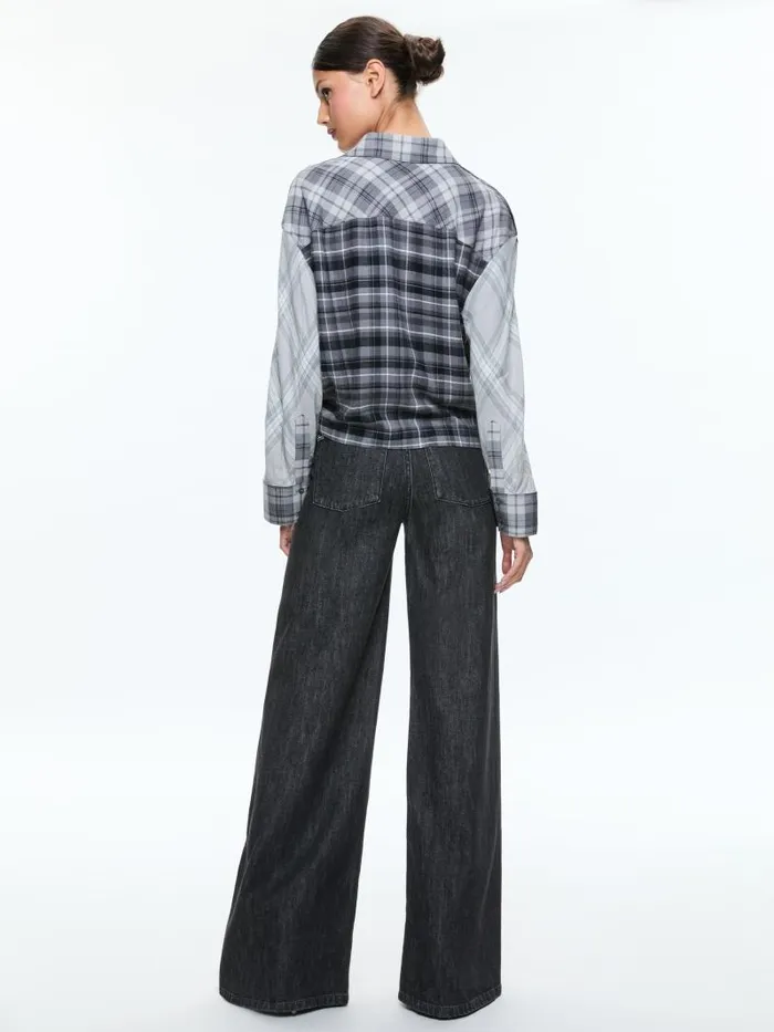 Alice Olivia CLIFTON PLAID BUTTON DOWN Mixed Plaid Women Tops