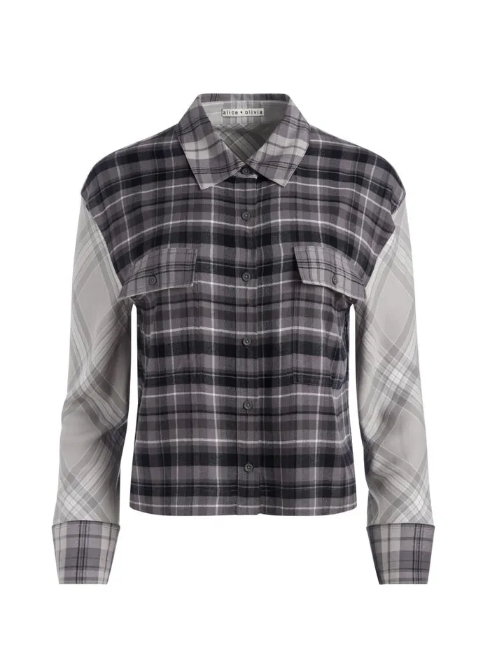 Alice Olivia CLIFTON PLAID BUTTON DOWN Mixed Plaid Women Tops