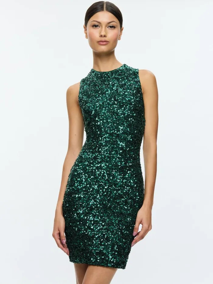 Alice Olivia COLEY SEQUIN MINI DRESS Forest Green Women Dresses