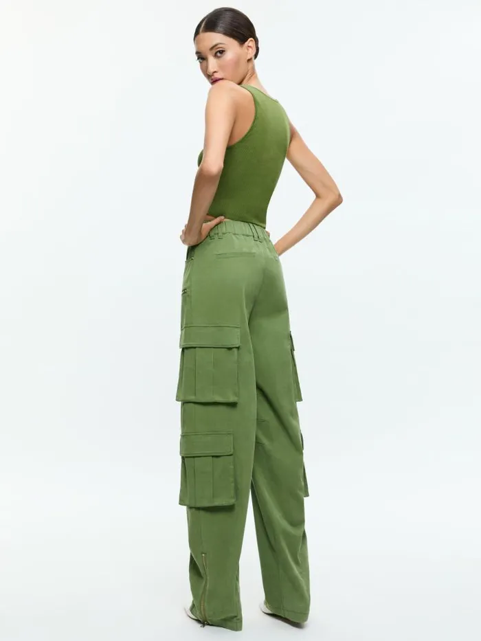 Alice Olivia DARYN BUTTON THROUGH CROPPED TANK Avocado Women Tops