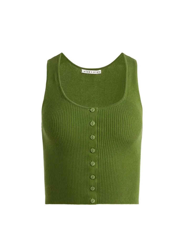 Alice Olivia DARYN BUTTON THROUGH CROPPED TANK Avocado Women Tops