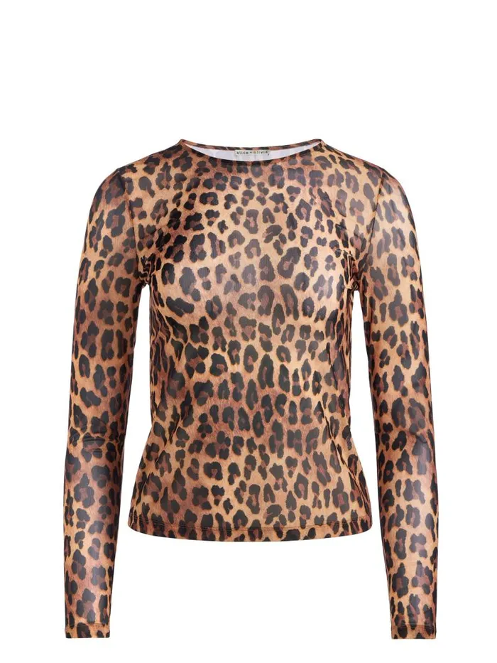 Alice Olivia DELAINA MESH LONG SLEEVE TOP Italian Landscape Women Tops