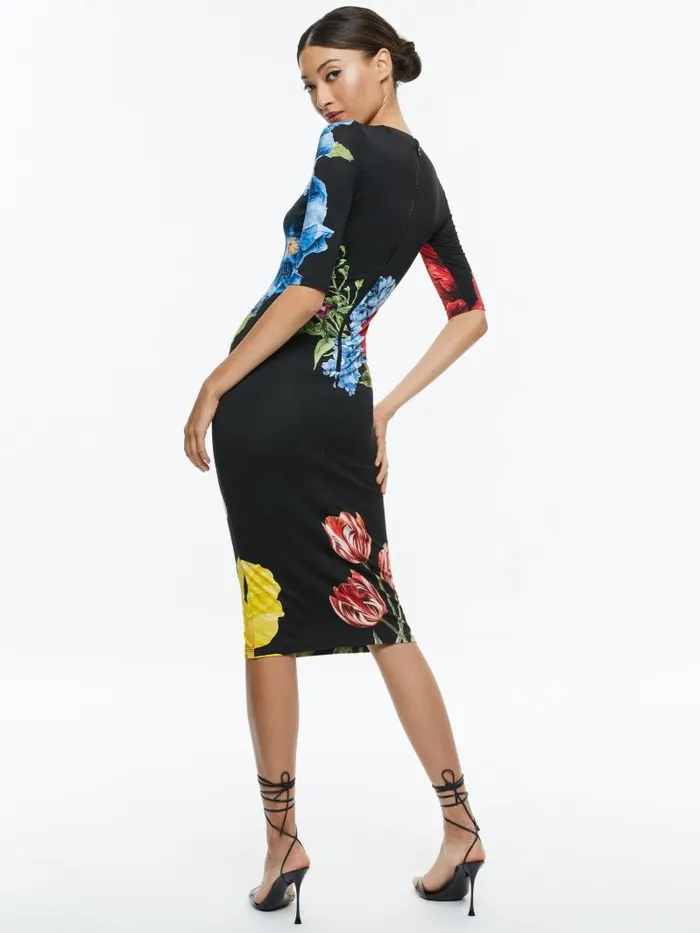Alice Olivia DELORA CREW NECK MIDI DRESS Le Parisien Black Women Dresses