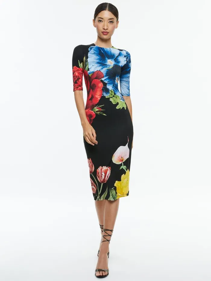 Alice Olivia DELORA CREW NECK MIDI DRESS Le Parisien Black Women Dresses