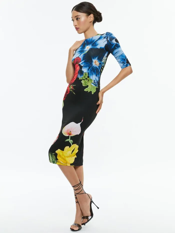 Alice Olivia DELORA CREW NECK MIDI DRESS Le Parisien Black Women Dresses