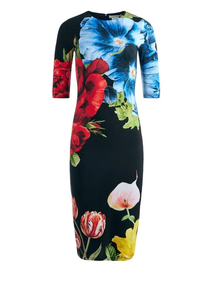 Alice Olivia DELORA CREW NECK MIDI DRESS Le Parisien Black Women Dresses