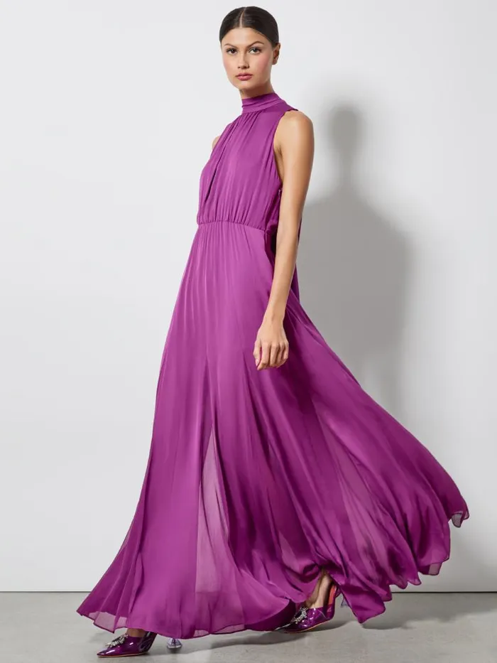 Alice Olivia DITA COWL BACK GODET MAXI DRESS Bright Boysenberry Women Dresses