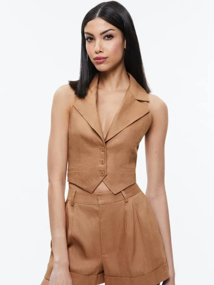 Alice Olivia DONNA LINEN VEST Tan Women Tops