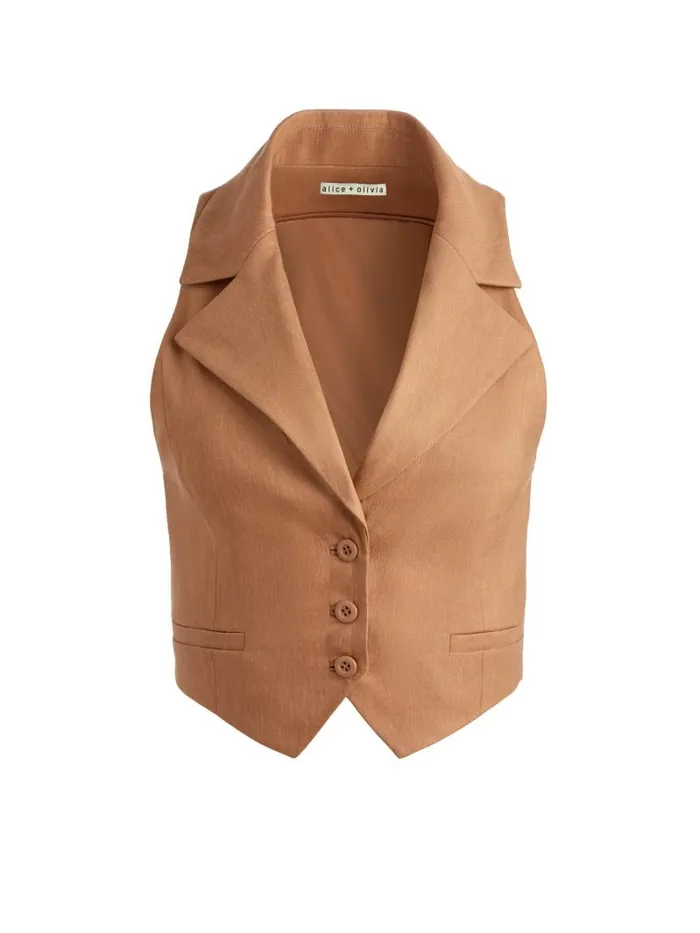Alice Olivia DONNA LINEN VEST Tan Women Tops