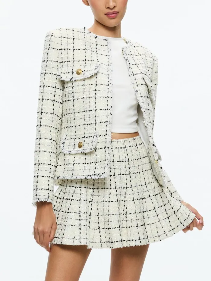 Alice Olivia DUMONT TWEED BOXY JACKET Off Whiteblack Women Jackets Coats