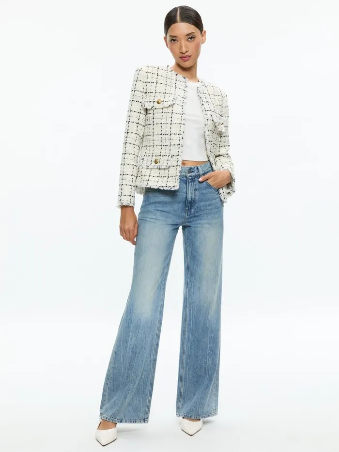 Alice Olivia DUMONT TWEED BOXY JACKET Off Whiteblack Women Jackets Coats