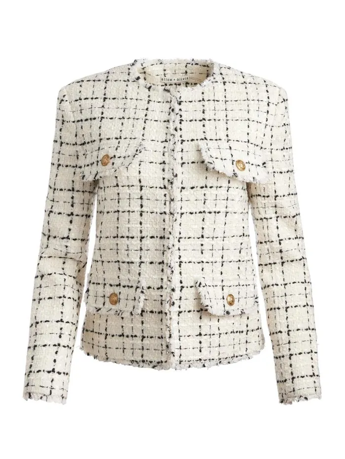 Alice Olivia DUMONT TWEED BOXY JACKET Off Whiteblack Women Jackets Coats