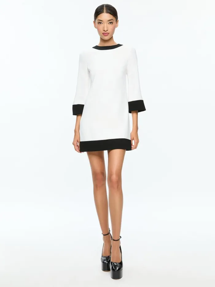 Alice Olivia ELEONORA FLARE SLEEVE MINI DRESS Off Whiteblack Women Dresses