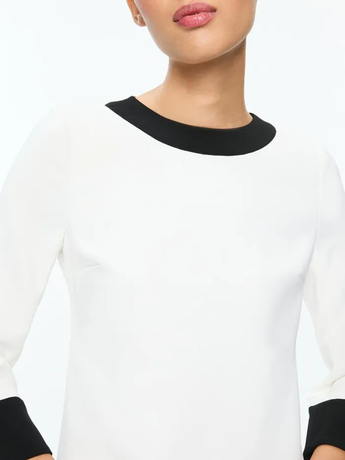 Alice Olivia ELEONORA FLARE SLEEVE MINI DRESS Off Whiteblack Women Dresses