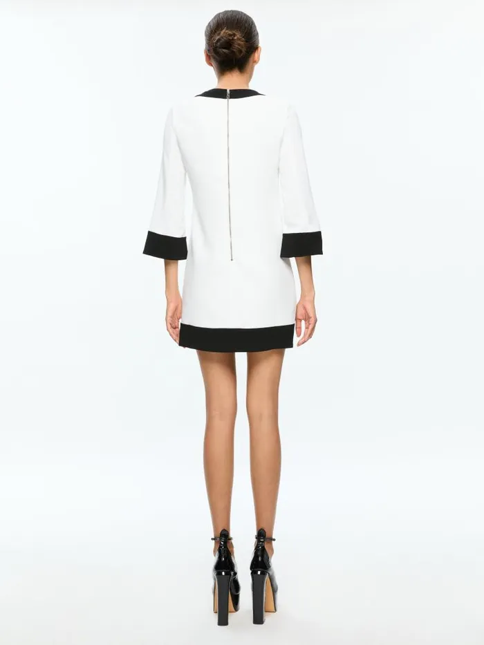 Alice Olivia ELEONORA FLARE SLEEVE MINI DRESS Off Whiteblack Women Dresses
