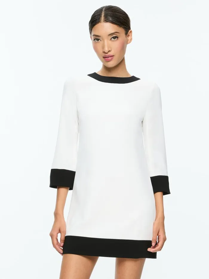 Alice Olivia ELEONORA FLARE SLEEVE MINI DRESS Off Whiteblack Women Dresses