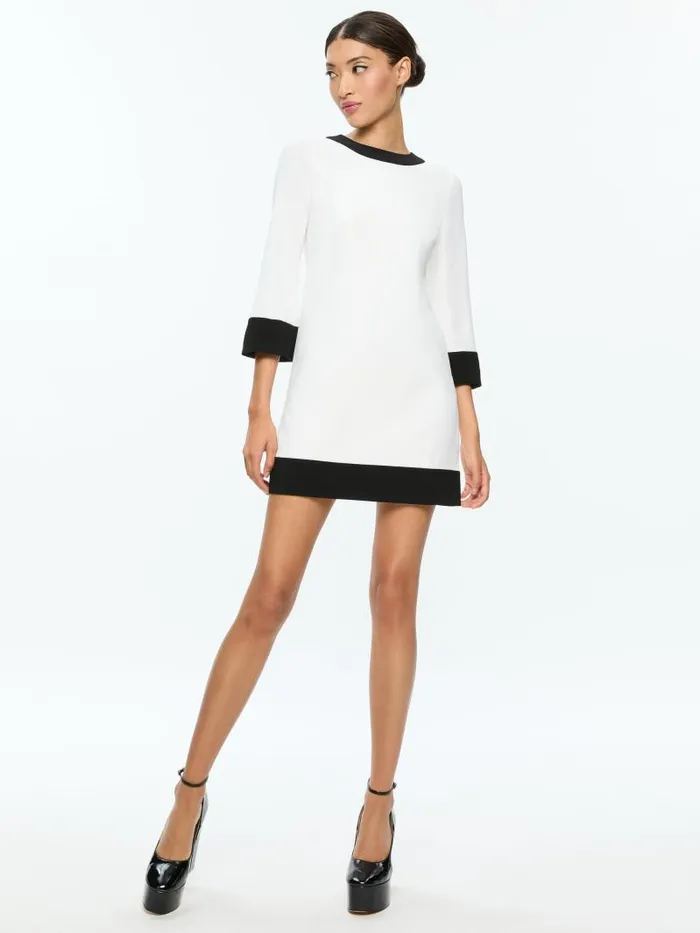 Alice Olivia ELEONORA FLARE SLEEVE MINI DRESS Off Whiteblack Women Dresses