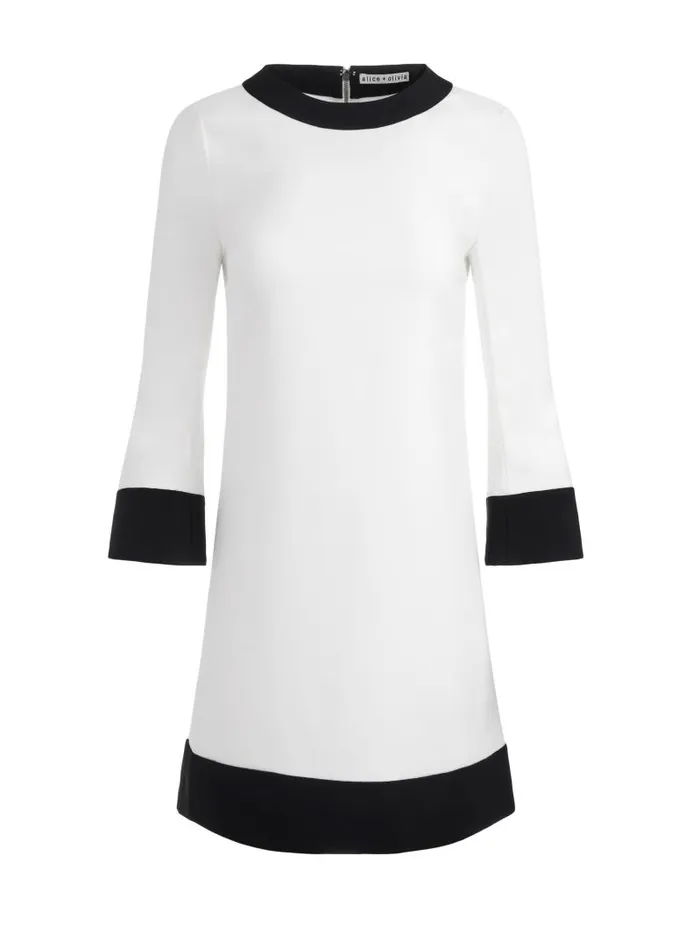 Alice Olivia ELEONORA FLARE SLEEVE MINI DRESS Off Whiteblack Women Dresses