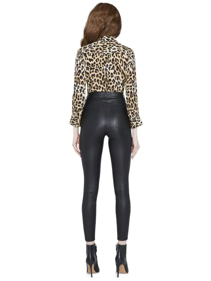 Alice Olivia ELOISE BUTTON DOWN LEOPARD BLOUSE Spotted Leopard Multi Women Tops