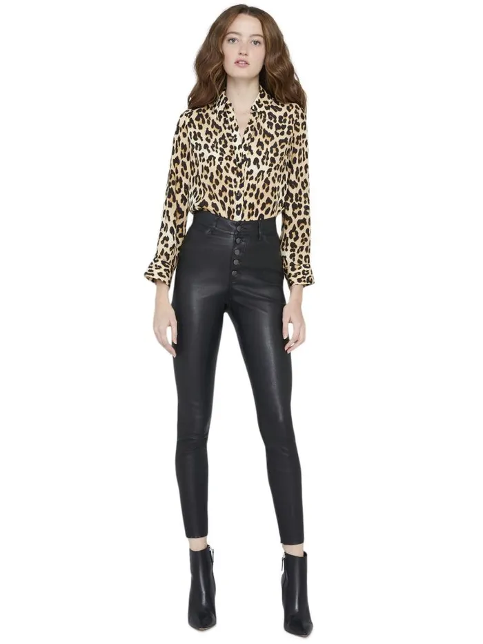 Alice Olivia ELOISE BUTTON DOWN LEOPARD BLOUSE Spotted Leopard Multi Women Tops