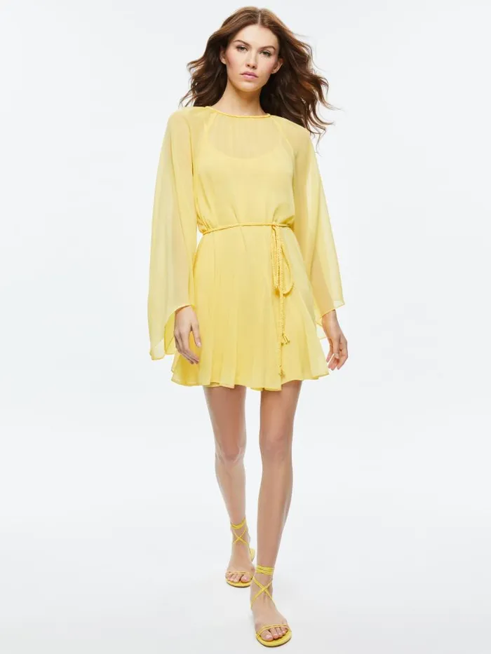 Alice Olivia GITANA MINI DRESS WITH TIE BELT Lemon Meringue Women Dresses