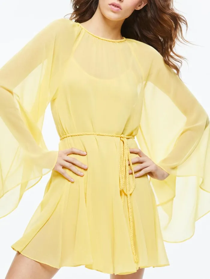 Alice Olivia GITANA MINI DRESS WITH TIE BELT Lemon Meringue Women Dresses
