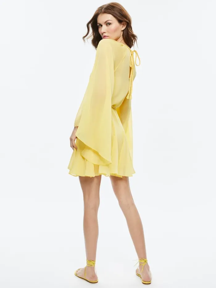 Alice Olivia GITANA MINI DRESS WITH TIE BELT Lemon Meringue Women Dresses