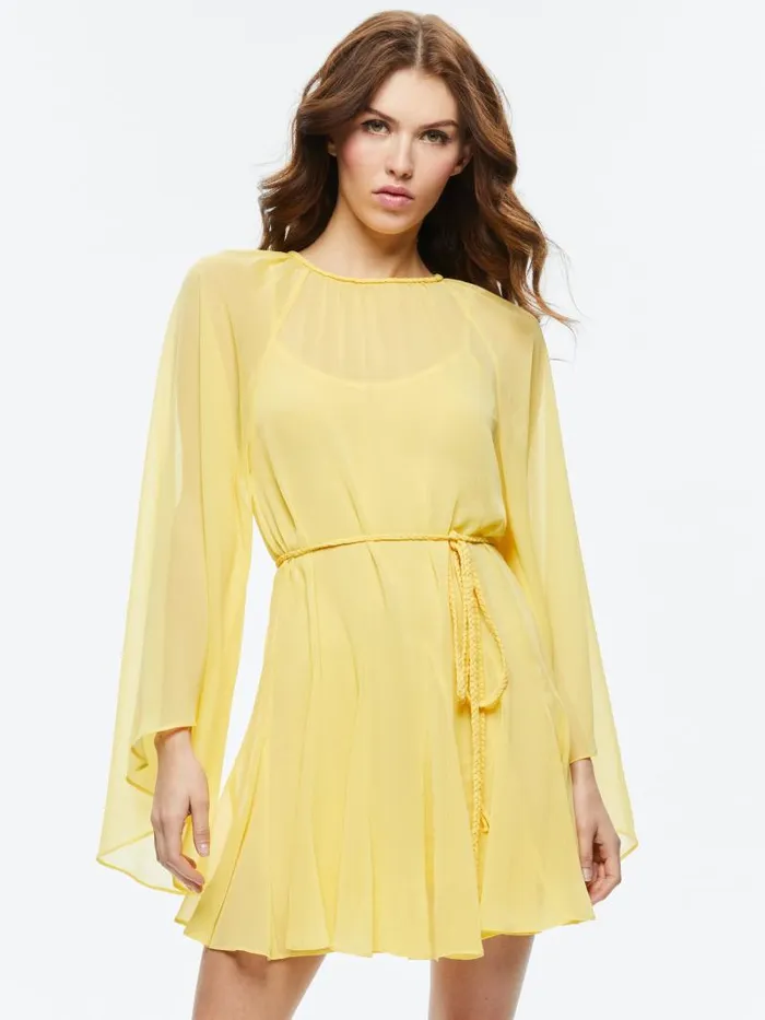 Alice Olivia GITANA MINI DRESS WITH TIE BELT Lemon Meringue Women Dresses