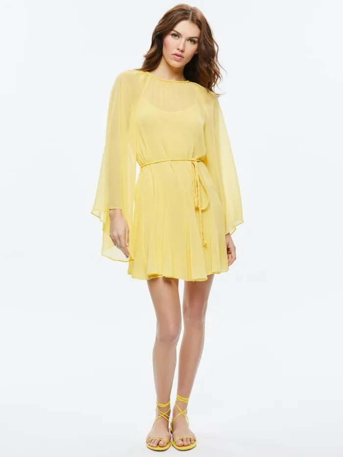 Alice Olivia GITANA MINI DRESS WITH TIE BELT Lemon Meringue Women Dresses
