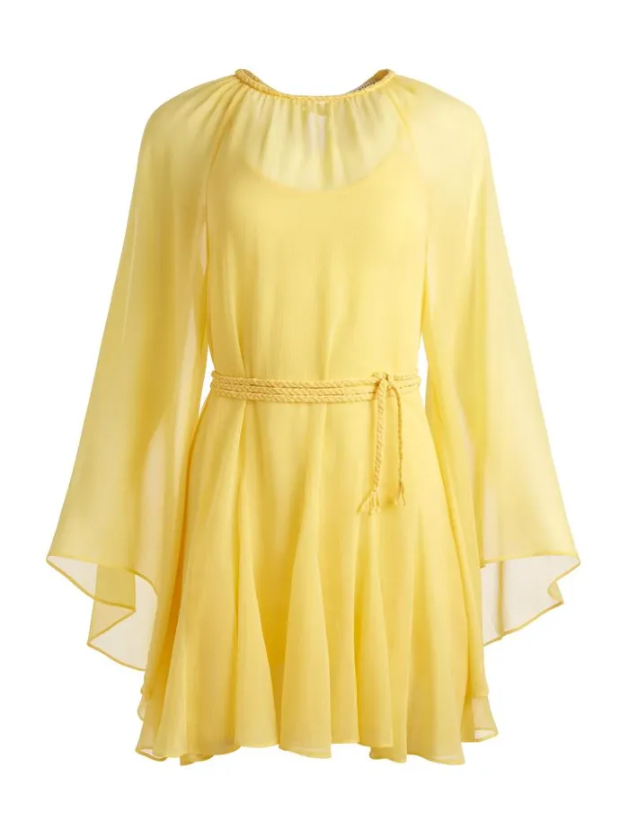 Alice Olivia GITANA MINI DRESS WITH TIE BELT Lemon Meringue Women Dresses