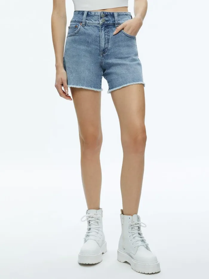 Alice Olivia HAN HIGH RISE WIDE WAISTBAND SHORT Rockstar Blue Women Shorts