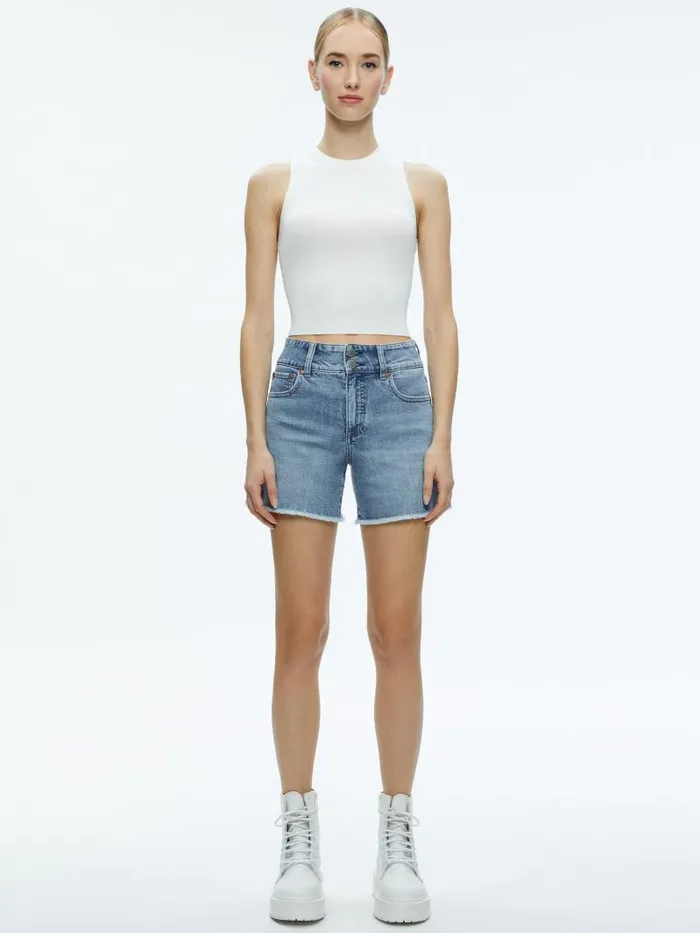Alice Olivia HAN HIGH RISE WIDE WAISTBAND SHORT Rockstar Blue Women Shorts