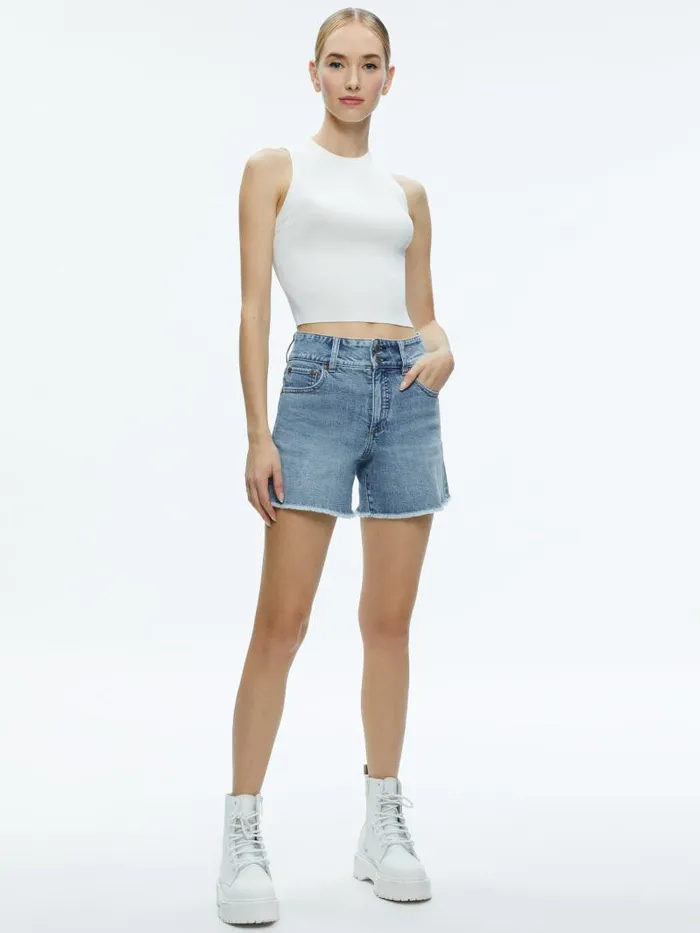 Alice Olivia HAN HIGH RISE WIDE WAISTBAND SHORT Rockstar Blue Women Shorts